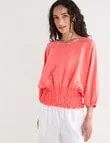 Zest Linen Shirred Waist Top, Coral