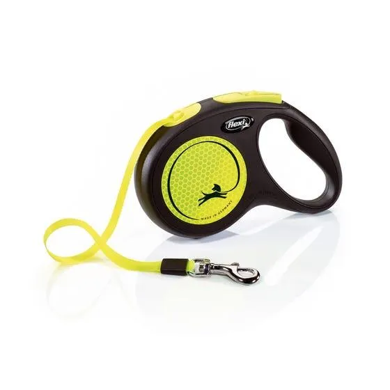 Flexi Dog Lead Neon Rectractable Tape Yellow Medium 5m