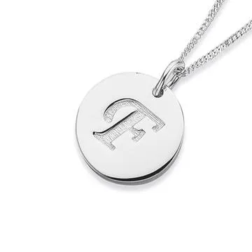 Initial F Letter Pendant in Sterling Silver