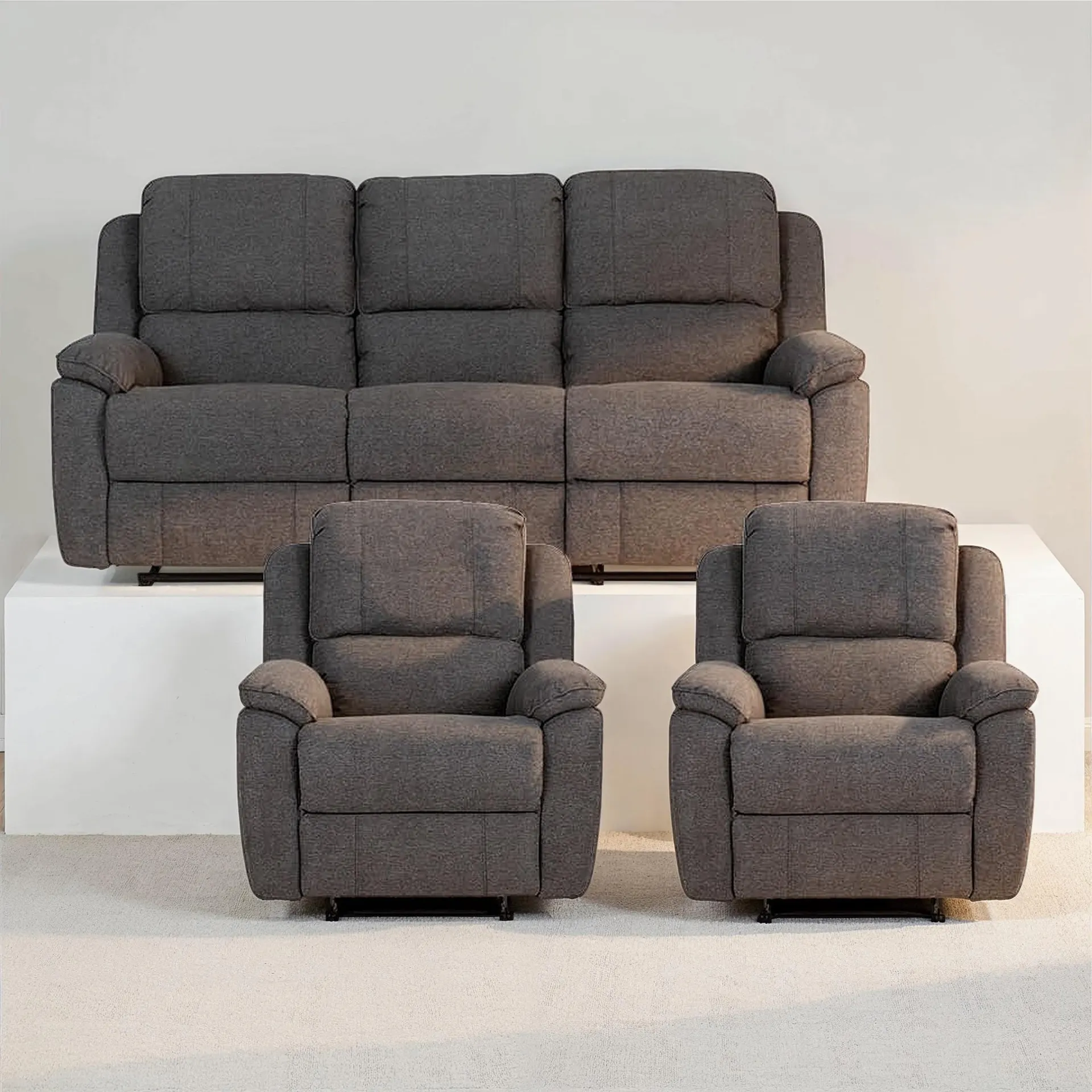 Aiden 3 Seater Recliner + 2 Recliner Chairs, Dark Grey