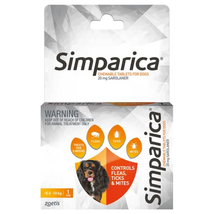 Simparica Flea Treatment For Dogs 5kg - 10kg - Orange 1 Pack
