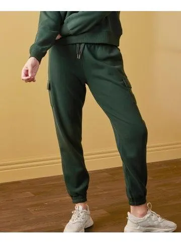 Women's Peached Cargo Trackpant in Dark Green