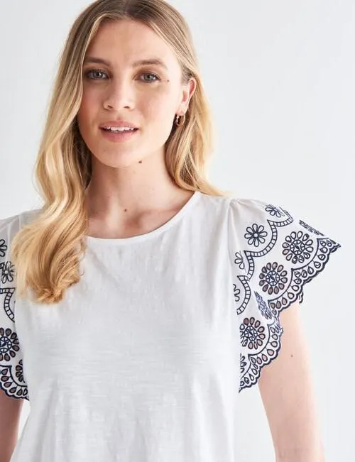 Whistle Embroidered Short Sleeve Tee, White & Navy