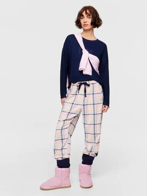 Peach Check Leg Warmer Flannelette Pj Pant