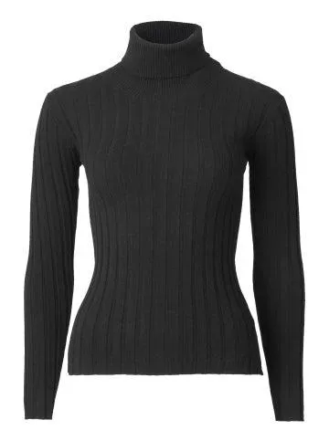 Women's Roll Neck Rib Top in Black