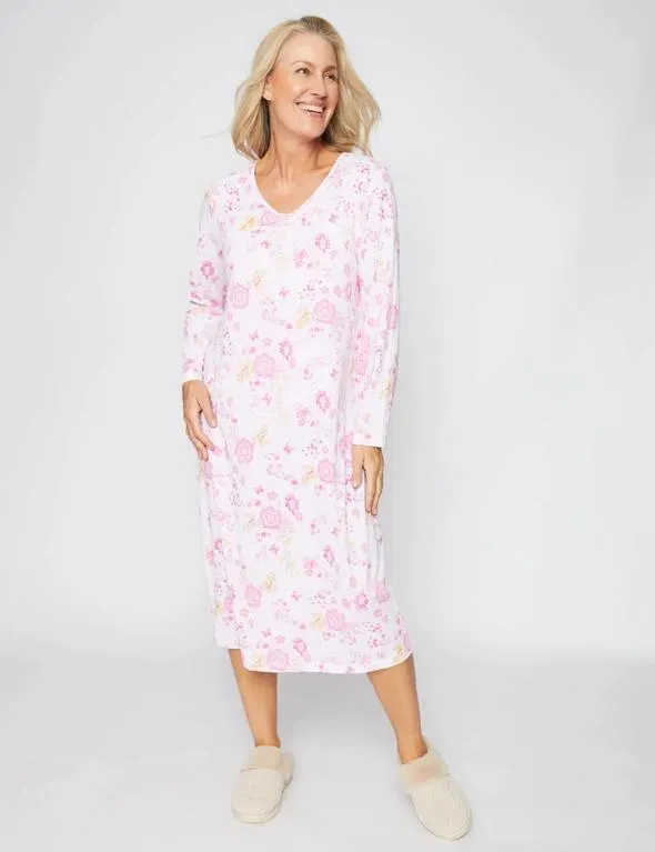 Millers Long Sleeve Jacquard V-Neck Classic Nightie