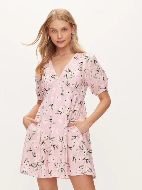 Mandy V Neck Puff Sleeve Dress