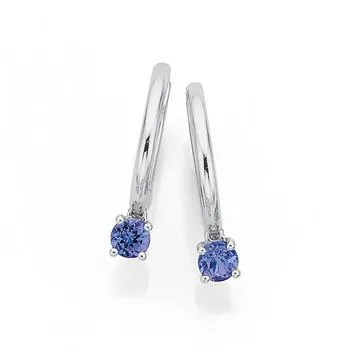 9ct White Gold, 4mm Tanzanite Hoops