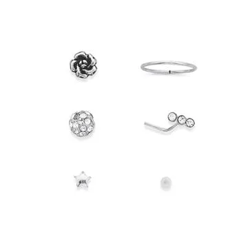 Stainless Steel 6-Pack Variety Nose Stud/Ring Set