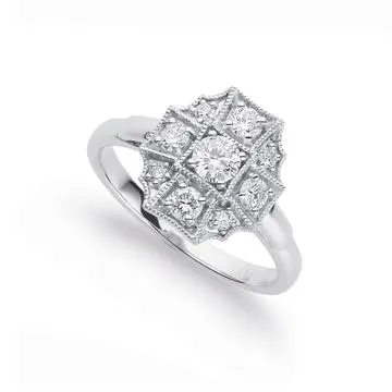 9ct White Gold, Diamond Art Deco Ring TDW=.50ct