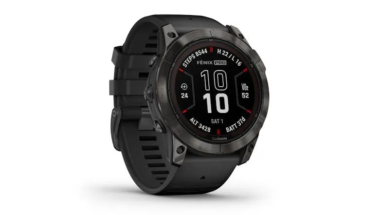 Garmin Fenix 7X Pro Smartwatch - Carbon Grey DLC Titanium Case with Black Band (51mm Case, GPS, Bluetooth, Sapphire Solar Edition)