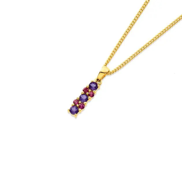 9ct Gold Amethyst/Rhodolite Bar Pendant
