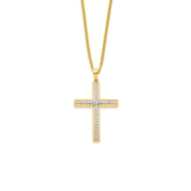9ct, Diamond Cross Pendant TDW=.20ct