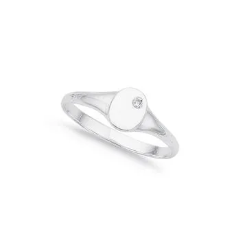 Sterling Silver Cubic Zirconia Signet Ring Size K