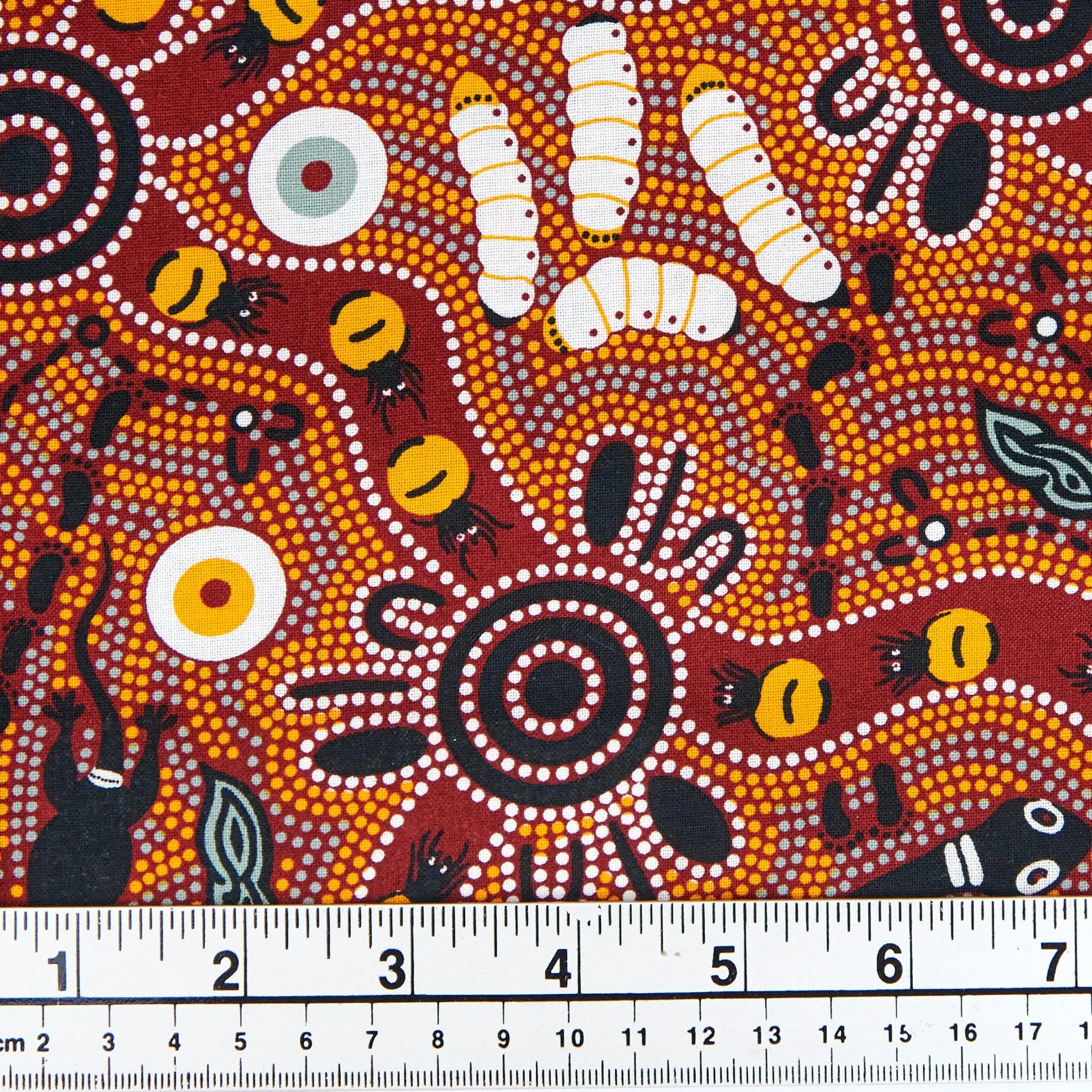 Aboriginal Print Fabric, Bush Tucker By Julie Paige, Tan -Width 145cm