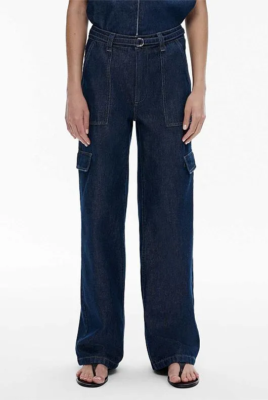 Denim Belted Cargo Jean