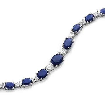 Sterling Silver 19cm Sapphire Cubic Zirconia & Cubic Zirconia Bracelet