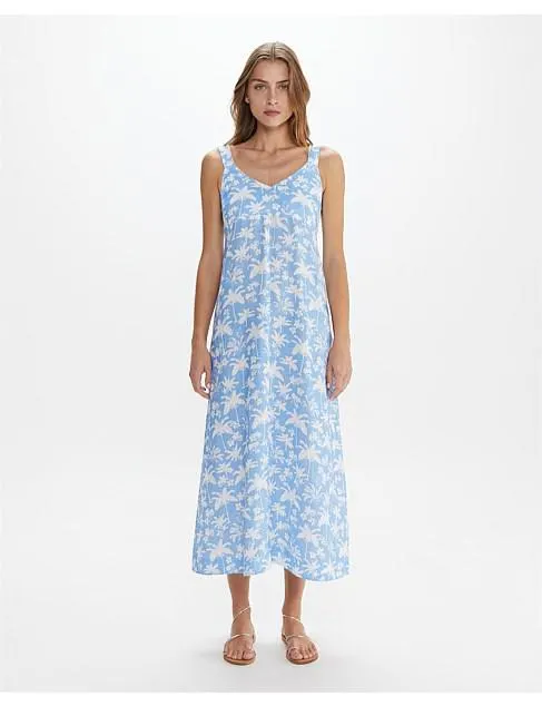 SARA PARADISE LINEN MIDI DRESS