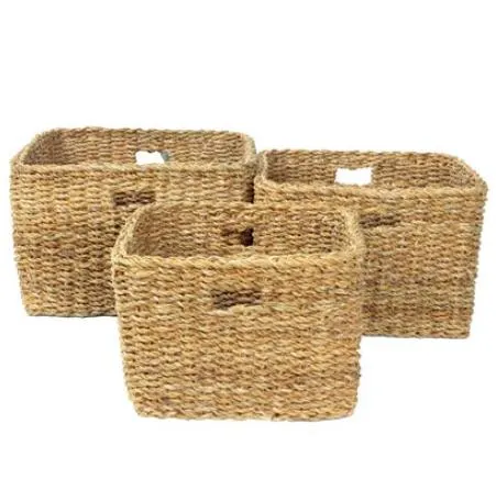 Large square seagrass basket with cut-out handle