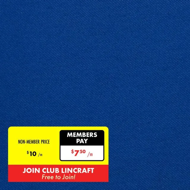 Cotton Chino Drill Fabric, Royal Blue- Width 112cm