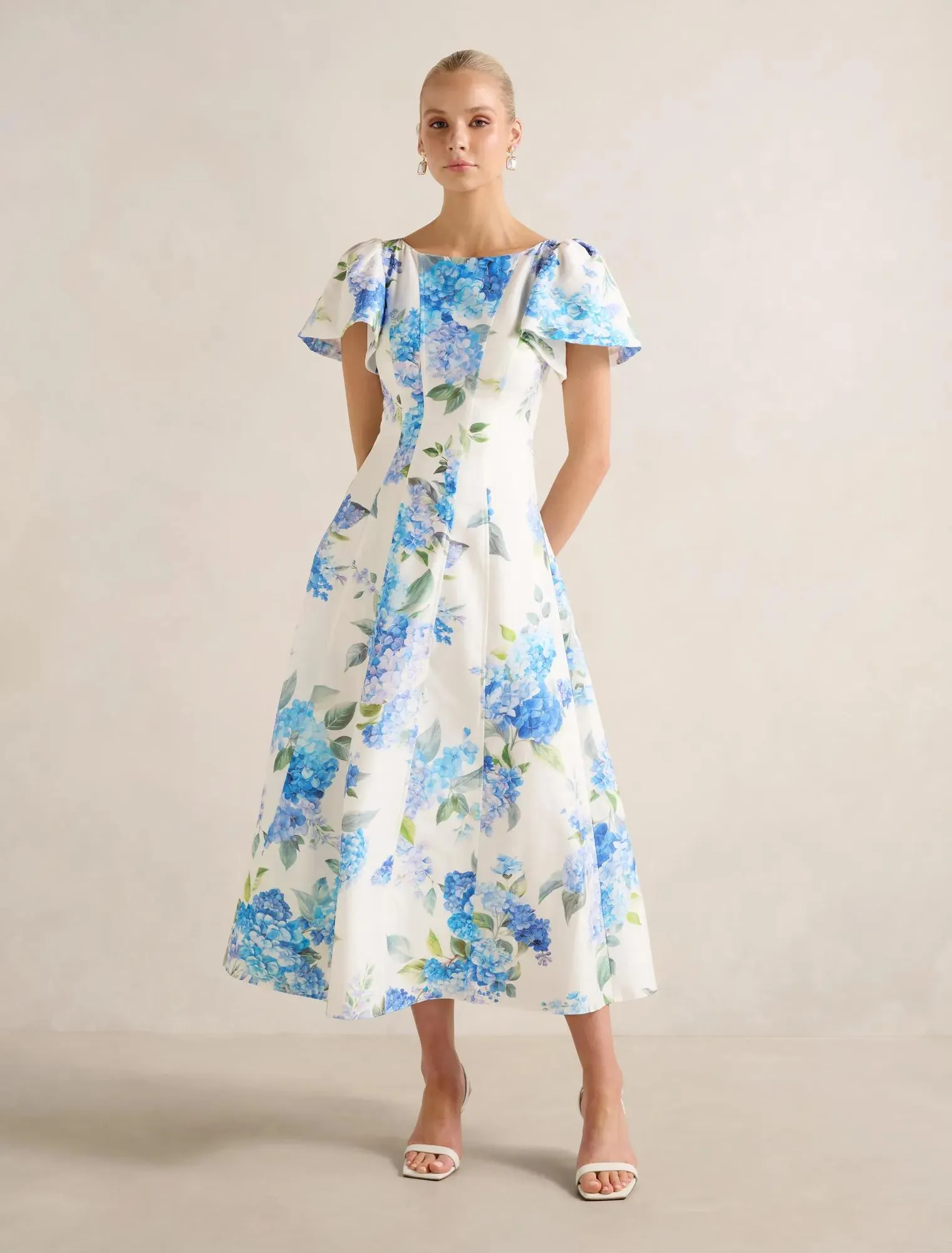 Kaya Printed Flutter Midi Dress