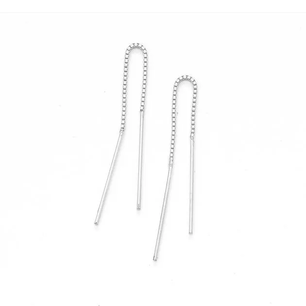 Chain and Bar Thread Earrings in Sterling Silver