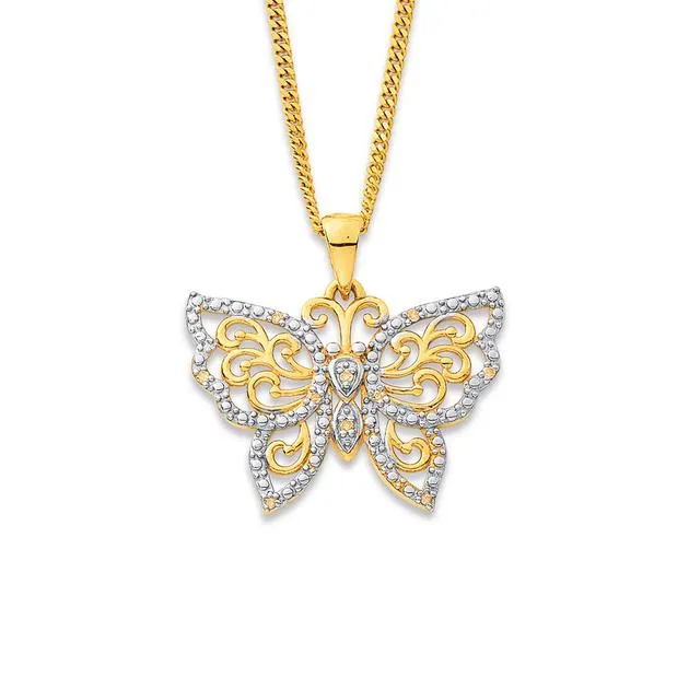 9ct, Diamond Filigree Butterfly Pendant
