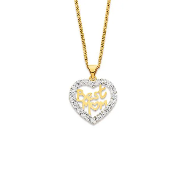 9ct 10mm Crystal Best Mum Heart Pendant