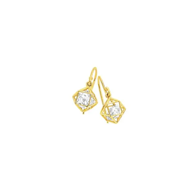 9ct, Cubic Zirconia Prism Hook Drop Earrings