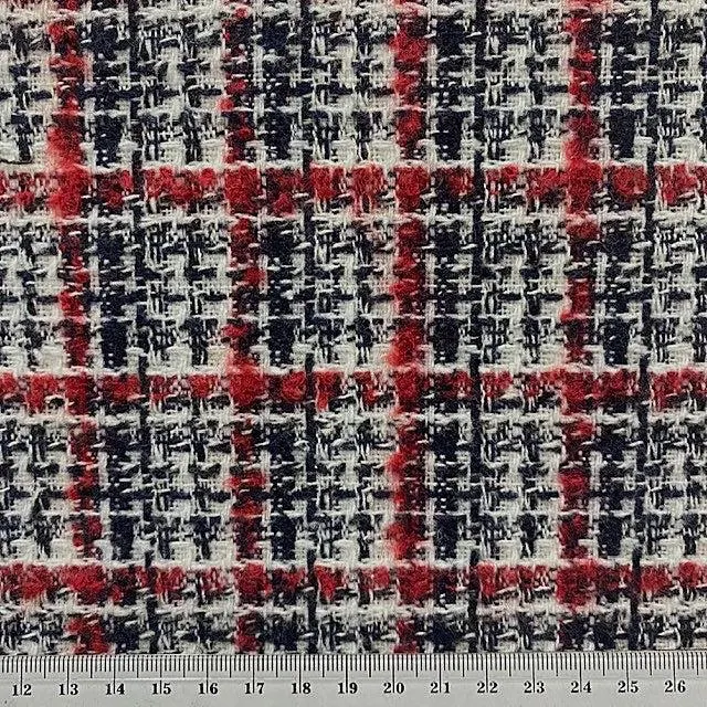 Wool Blend Check Fabric, Red Black Check - Width 148cmcm
