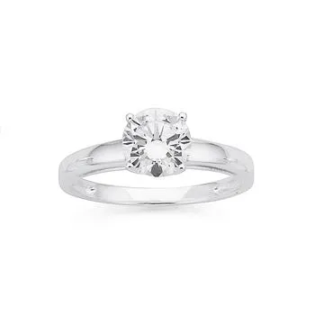 Sterling Silver Cubic Zirconia Four-Claw Ring
