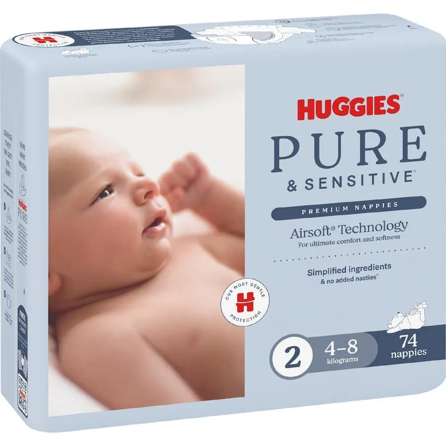 Huggies Pure & Sensitive Nappies Size 2 Infant 74s