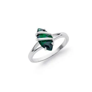 Sterling Silver Green Cubic Zirconia Marquise Ring