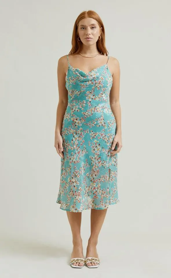 Chiffon Bias Cowl Slip Dress