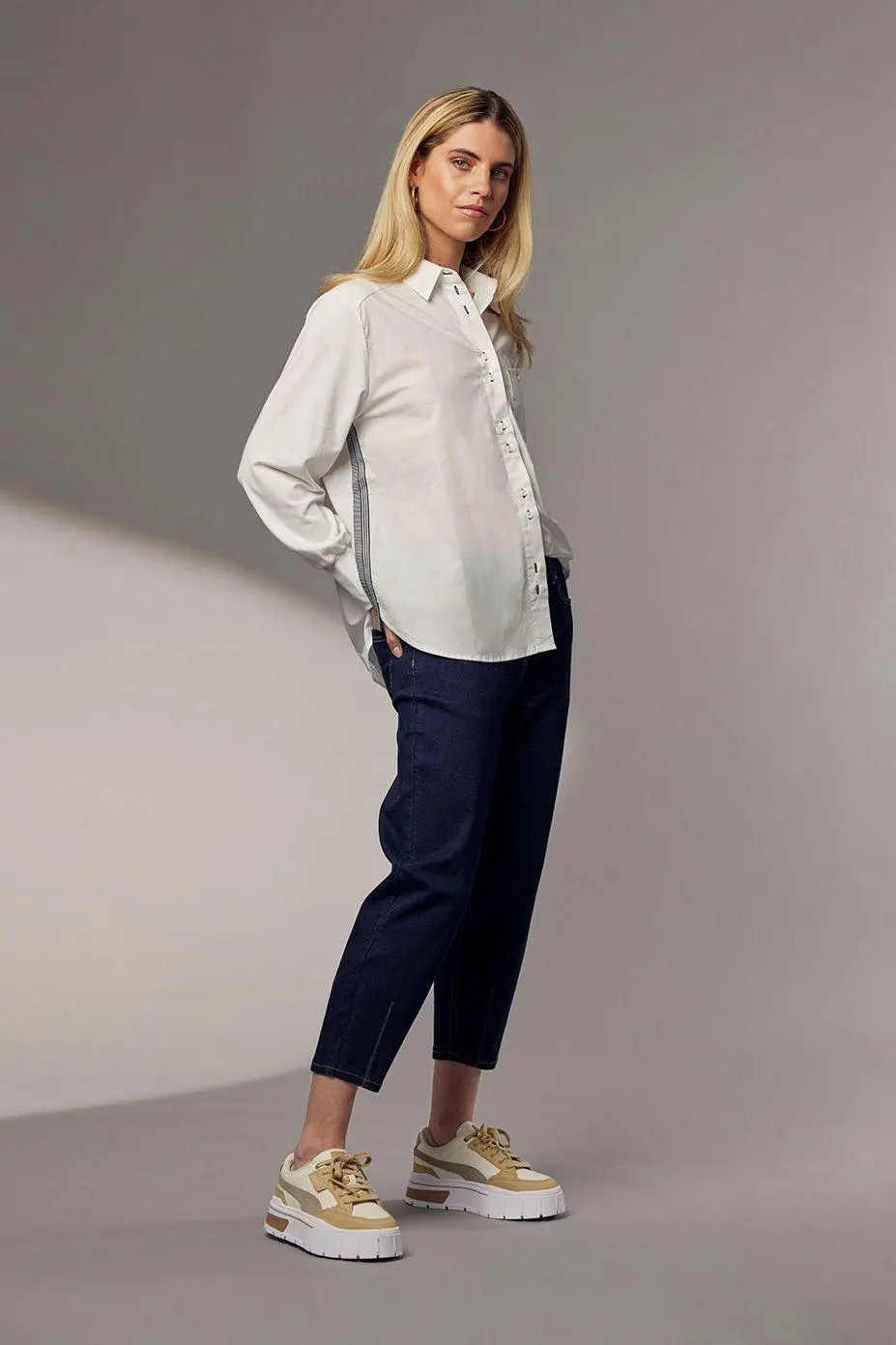 Mixed Media Shirt | White