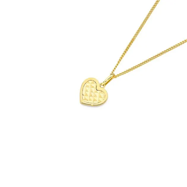 9ct Gold Diamond-Cut Centre Polish Edge Heart Pendant