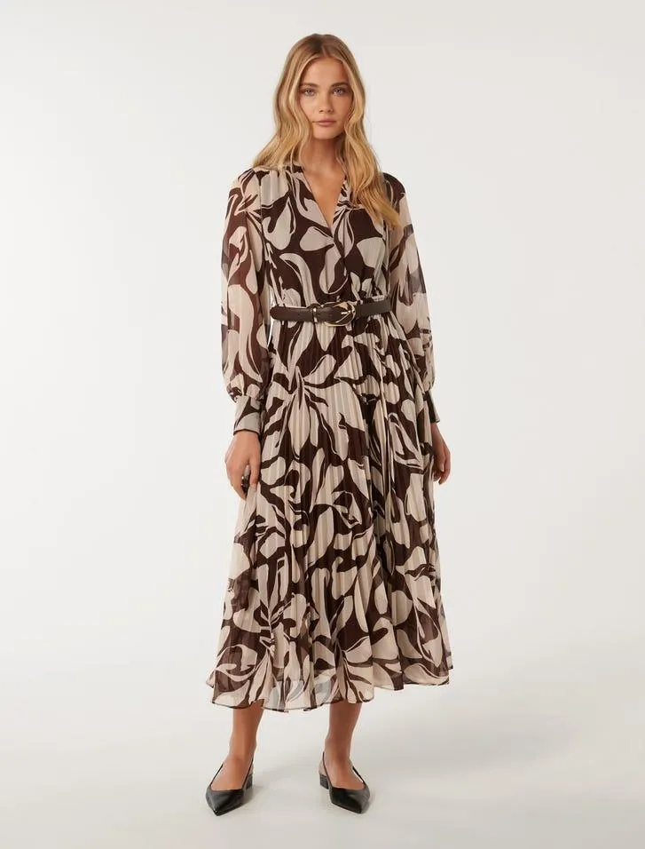 Saskia Pleated Wrap Midi Dress