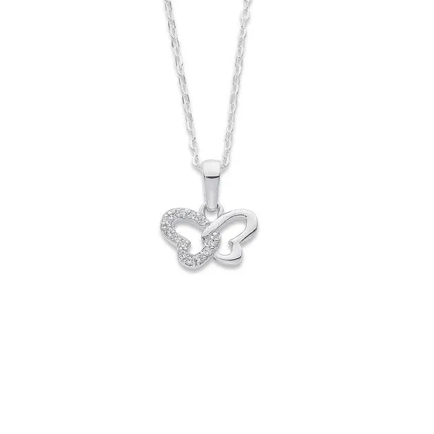 Sterling Silver Cubic Zirconia Hearts & Butterfly Pendant