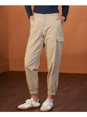 Women's Twill Cuffed Cargo Pants in Mid Beige