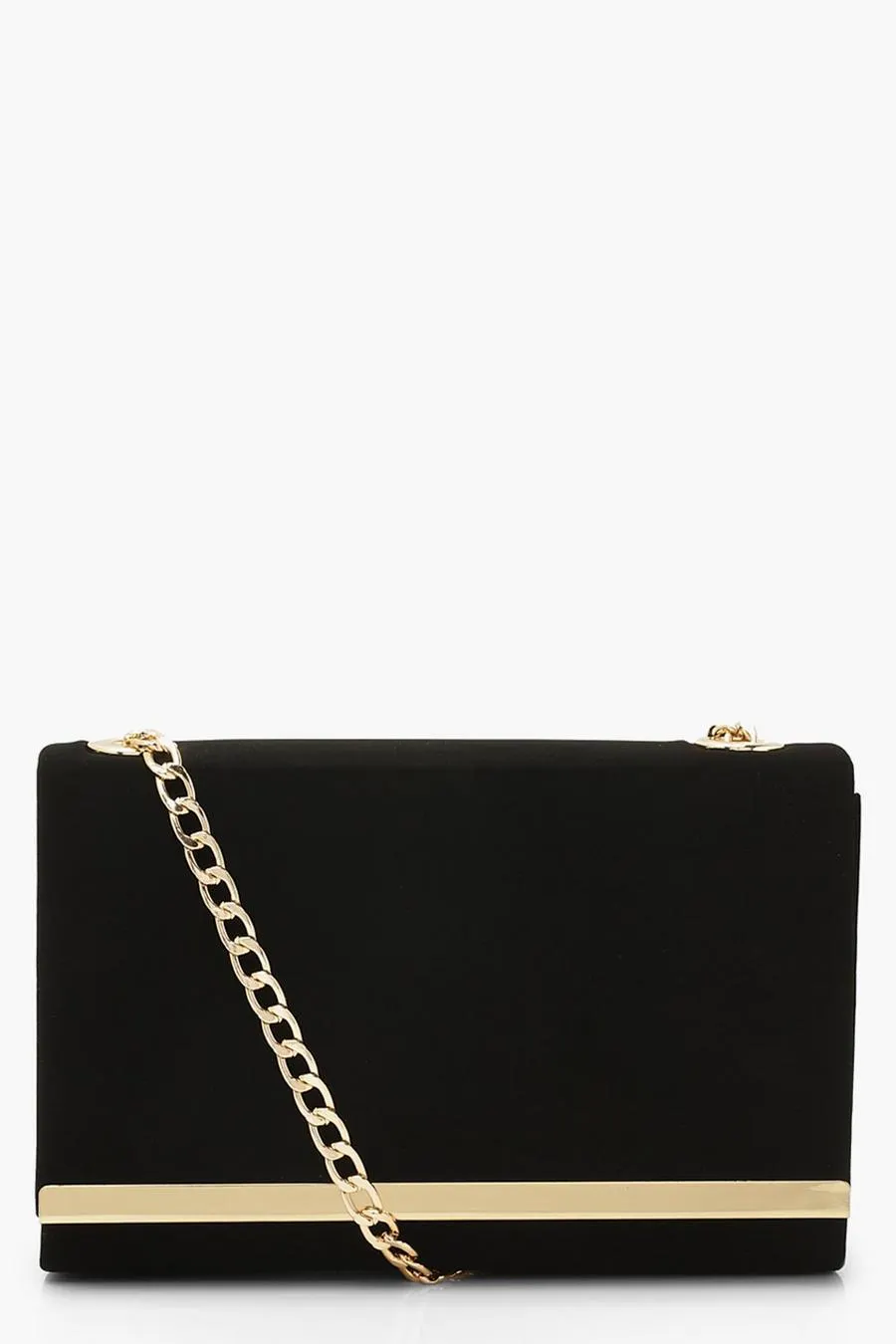 Structured Suedette Clutch Bag and Chain