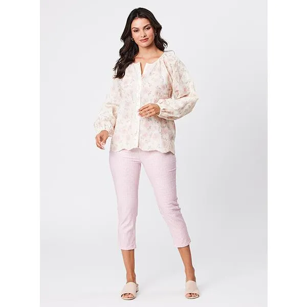 Romantic Embroidered Peasant Top Pink