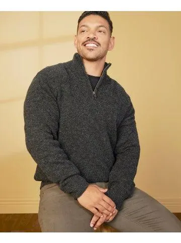 Men's 1/4 Zip Wool Jersey in Dark Charcoal Marle