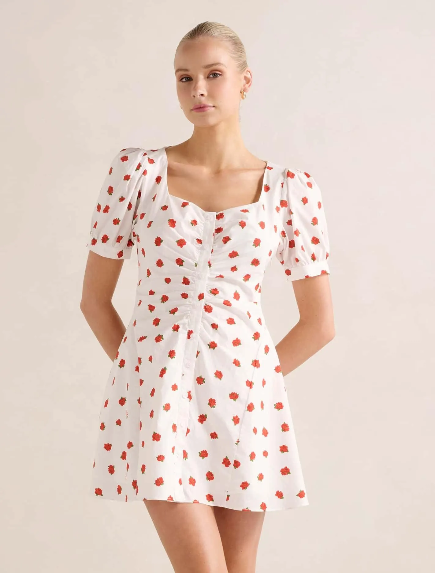 Mallory Gathered Cotton Mini Dress