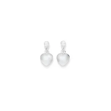 Silver Puff Heart Drop Earrings