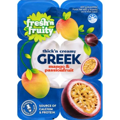 Fresh N Fruity Yoghurt Greek Mango & Passionfruit 6 Pack