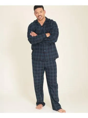 Men's Cotton Flannel PJ Set in Teal/black