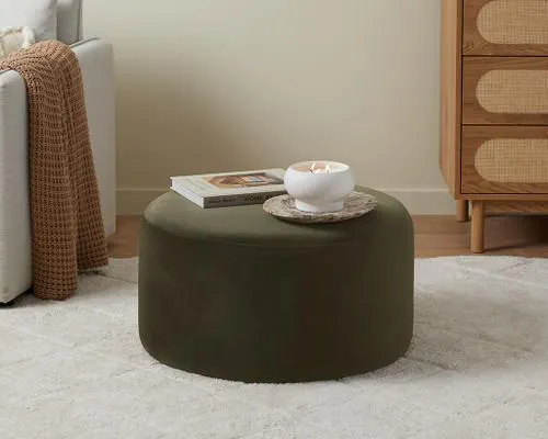 Velvet Ottoman - Large - Olive Green
