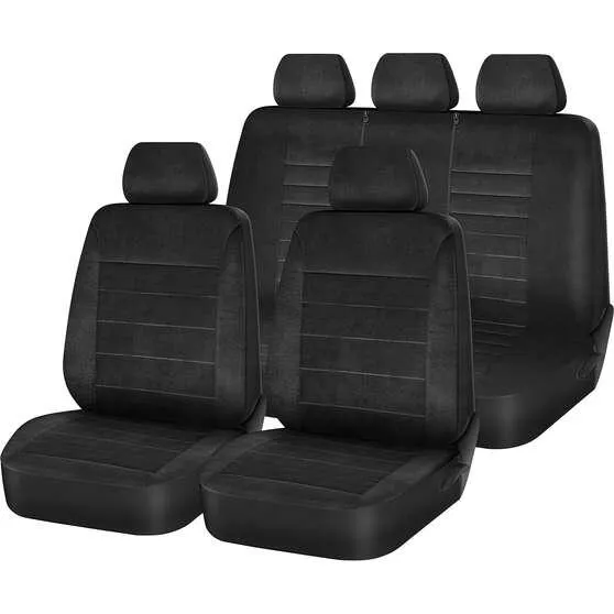 SCA Velour Executive Seat Cover Pack Black Adjustable Headrests Airbag Compatible 30&06H SAB