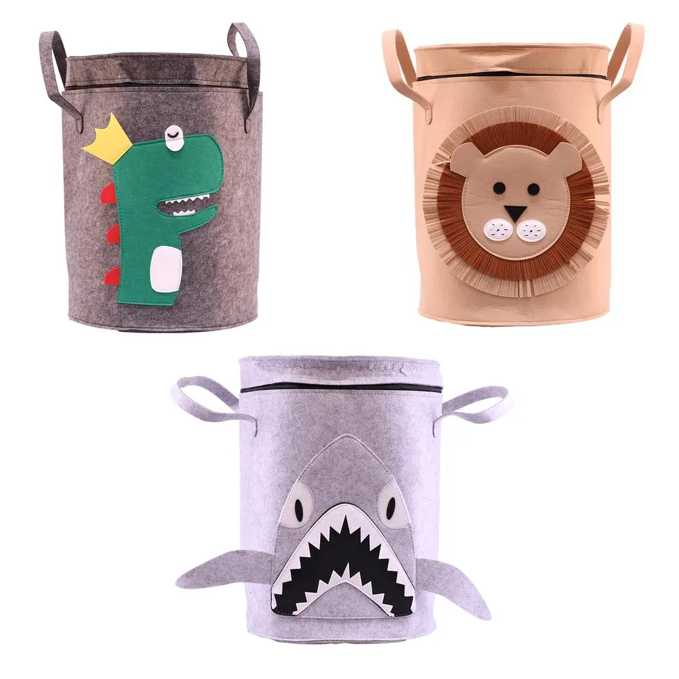 Kids Storage Animal Felt Laundry Basket with Lid 32cm
