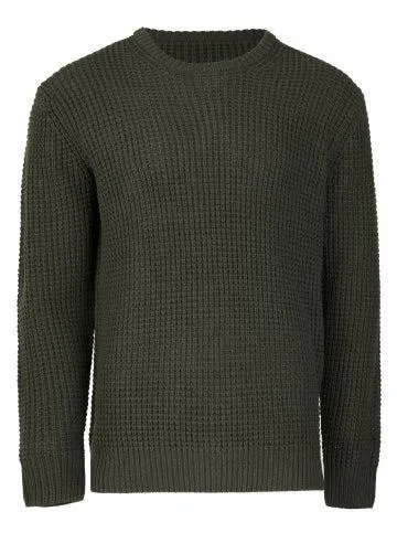 Men's Crew Neck Waffle Jumper in Khaki Marl